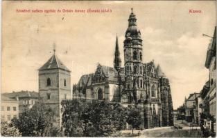 1913 Kassa, Kosice; Erzsébet székesegyház és Orbán torony (északi oldal). Nyulászi Béla kiadása / cathedral, tower (ázott sarok / wet corner)