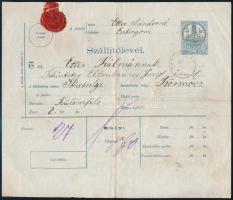 ~1870 5kr illetékjegyes szállítólevél 170 grammos csomagról, viaszpecséttel "ESZTERGOM" - Körmöcz