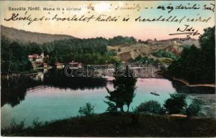 1911 Szováta, Sovata; Medve-tó a kilátóval. Dragomán S. J. kiadása / Lacul Ursu / lake with lookout tower (ragasztónyom / glue marks)