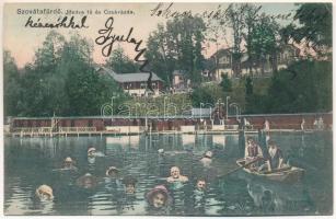 1912 Szováta, Sovata; Medve-tó és cukrászda, fürdőzők. Dragomán S. J. kiadása / Lacul Ursu / lake with bathers, confectionery (ázott / wet damage)
