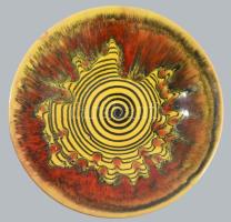 Iparművész mázas kerámia falitál, hibátlan, d: 29 cm