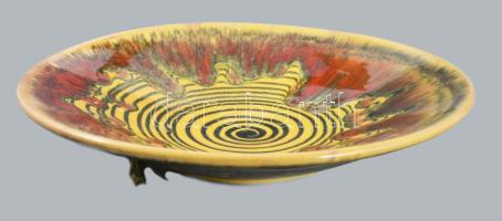 Iparművész mázas kerámia falitál, hibátlan, d: 29 cm