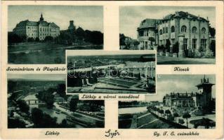 1937 Győr, Szeminárium és Püspökvár, látkép a városi uszodával, Kioszk, GyTE (Győri Torna és Evezős Egylet) csónakháza (EK)