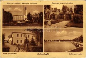 Balatonboglár, Római katolikus templom a Szabadság emlékművel, Felten gyár dolgozóinak üdülője, Postás gyermekotthon, Balatonparti részlet (EK)