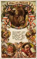 Salzburg, Gruß aus Salzburg! / bull, drunk men with beer s: Hubert Zwickle (EK)