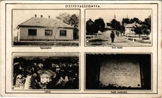 Ostffyasszonyfa, Egészségház, utca részlet, látkép, Petőfi emléktábla. Hangya szövetkezet kiadása (EK)