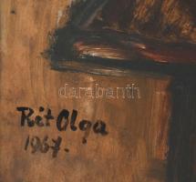 Rét Olga (-): Enteriőr festménnyel és virágokkal, 1967. Olaj, farost. Jelzett 80x60 cm. Fakeretben