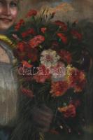 Ivanácz Zsolt József (1869-?): Lány népviseletben és virágokkal. Olaj, vászon. Jelezve balra lent. J...