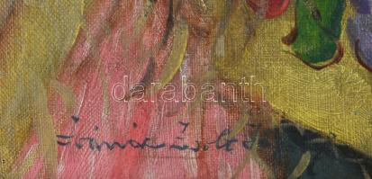 Ivanácz Zsolt József (1869-?): Lány népviseletben és virágokkal. Olaj, vászon. Jelezve balra lent. J...