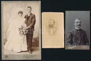 cca 1865-1890 3 db keményhátú fotó Klapok A. Pécs, Erdős Gyula Újpest, stb. műterméből, 10,5×6,5 és 16,5×11 cm