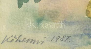 Kőhegyi Gyula (1933-): Tiszai csónakok, 1987. Akvarell, papír. Jelzett. Hátoldalán Képcsarnok Vállal...