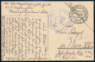 1916 Képeslap Pola "K.u.K. MP / POLA" + "K.u.K. MASCHINENSCHUL KOMMANDO"