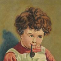 Jelzés nélkül: Pipázó kisfiú. Olaj, vászon. 44x29 cm