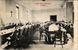1908 Budapest II. Rózsadomb, Budai Rákóczi Kollégium ebédlője, belső. Biró Pál fényképész. Keleti Károly utca 37. (fl)