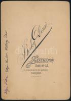 cca 1900 Három fiatalember portréja, keményhátú fotó Berky Dezső szatmári műterméből, 16,5×10,5 cm