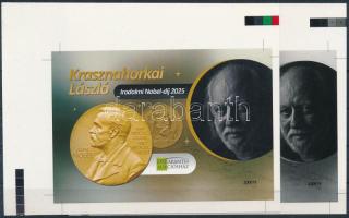 2025 Krasznahorkai László Irodalmi Nobel-díj 2025 színes és fekete-fehér cromalin emlékív pár