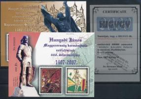 2007 Hunyadi János emlékívpár tanúsítvánnyal, ritka, csak 20 db készült belőle