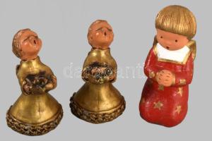 3 darab éneklő angyal figura, közte kerámia, jelzett, m: 15 cm alatt