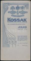 cca 1910 Lány jelmezben, keményhátú fotó Kossak aradi műterméből, szecessziós hátlappal, 21,5×11 cm