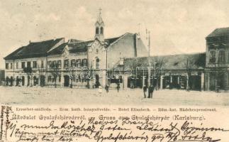 Gyulafehérvár, Erzsébet szálloda, katolikus leánynövelde; F. Weisz kiadása / Hotel Elisabeth and Catholic girl school (EK)