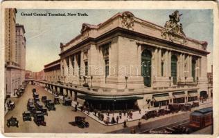 New York City, Grand Central Terminal Station, railway station, tram, automobiles (EB)