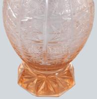 Art deco barackszínű italos üveg, pattogzással, m: 28 cm