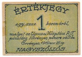 1919. Nagyszőllős 1K "Ugocsai Világítási Rt." értékjegy T:AU Hungary / Nagyszőllős 1919. 1 Korona "Ugocsa Lighting Share Company" coupon C:AU Adamo NSZ-2