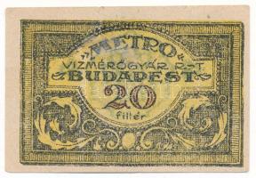 1920. Budapest 20f utalvány "Metro Vízmérőgyár Rt." T:XF egyhajtásos, hátoldalán ragasztó,...