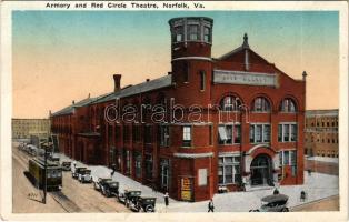 Norfolk (Virginia), Armory and Red Circle Theatre, tram, automobiles (fl)