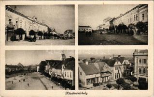 1941 Kézdivásárhely, Targu Secuiesc; részletek, utca, automobil, üzletek. Kovács kiadása / multi-view postcard, streets, automobile, shops (EK)