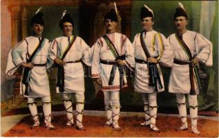 1914 Gyulafehérvár, Alba Iulia; Caluseri (Calusari) / Román folklór, táncosok népviseletben. F. Schäser kiadása / Romanian folklore, dancers in folk costumes