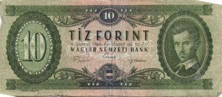 11db magyar pengő és forint bankjegy tétel, benne: 1969. 10Ft (3x), 1980. 20Ft (3x), 1936. 10P, 1944...