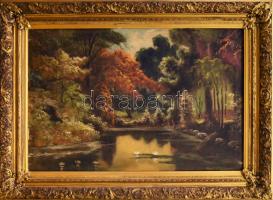 N. Balázs Imre jelzéssel: Vízparti táj. Olaj, vászon. Dekoratív, kissé sérült fakeretben. 63x96 cm. ...