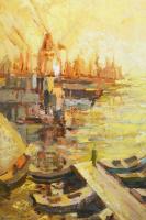 Olvashatatlan jelzéssel: Vízparti fények. Olaj, farost. Fakeretben. 62x82 cm