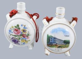 Zsolnay 2 darab porcelán kulacs, egyik kékes látképpel, jelzett, m: 13 cm