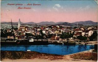 1914 Novi Vinodolski, Novi, Novoga; Hrvatsko primorje / Adria Quarnero / Croatian coast, steamship. Ed. Feitzinger Quarn. Pht. Nr. 227. (ázott sarok / wet corner)