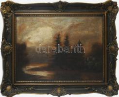 Herendi jelzéssel, XX. sz. első fele: Vízparti fények. Olaj, vászon. Dekoratív fakeretben. 45x59 cm