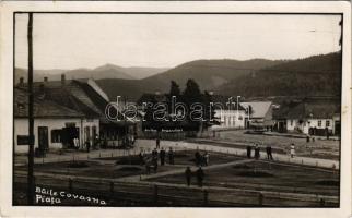 Kovászna, Covasna; Piata, Balta Dracului / Fő tér, Pokolsár fürdő, Debreczi K., Benke B. üzlete / main square, bathhouse, shops. photo