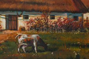 Jelzés nélkül, XX. sz. vége: Tanya. Olaj, farost. Dekoratív fakeretben. 45x66 cm