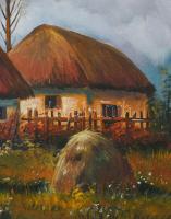 Jelzés nélkül, XX. sz. vége: Tanya. Olaj, farost. Dekoratív fakeretben. 45x66 cm