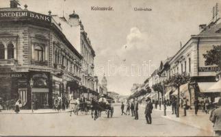 Kolozsvár Union street with the shop of Rezső Schultz and the barber shop of Béla Rácz (fl)