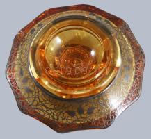 cca 1930 Art deco üveg bonbonier ezüst (Ag) rárakással, terv.: Alexander Pfohl. Hiánnyal, fogója let...