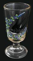Szecessziós fecskemintás talpas pohár, m: 14,5 cm