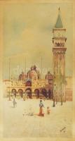 Keszthelyi jelzéssel, XX. sz. eleje: Velence, Szent Márk tér. Akvarell, papír. Üvegezett fakeretben. 24,5x13,5 cm