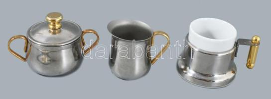 Inoxriv tejkiöntő, cukortartó és csésze, m: 6 cm alatt