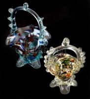 Murano 2 darab színezett üvegkosár, m: 12-15 cm