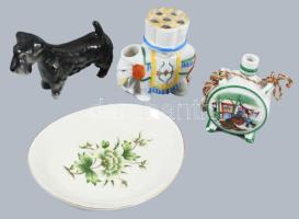 4 darab porcelán tárgy, közte Drasche skót terrier, hibátlan.