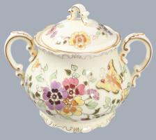 Zsolnay pillangó mintás teás készlet süteményes tányérokkal. Jelzett, teljes, hibátlan (mázrepedésse...