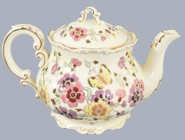 Zsolnay pillangó mintás teás készlet süteményes tányérokkal. Jelzett, teljes, hibátlan (mázrepedésse...