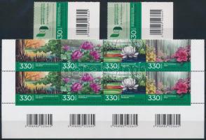 2022 Magyarországi arborétumok és botanikus kertek I. ívsarki vonalkódos nyolcastömb + 2 db vonalkódos önálló záróérték, összesen 2 teljes sor